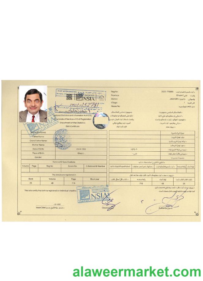 Afghanistan birth certificate